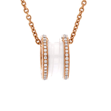Bvlgari B.Zero1 Pendant Necklace 18K Rose Gold and Ceramic with Diamonds