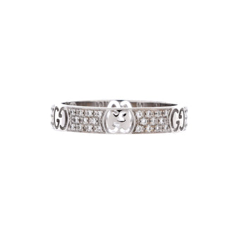 Gucci Icon Band Ring 18K White Gold with Pave Diamonds 4mm