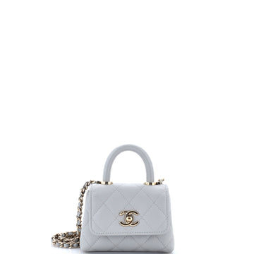 Chanel Coco Top Handle Clutch with Chain Quilted Caviar