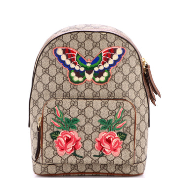 Gucci Zip Pocket Backpack Embroidered GG Coated Canvas Small