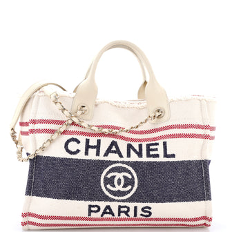 Chanel Deauville Tote Fringe Striped Canvas Small