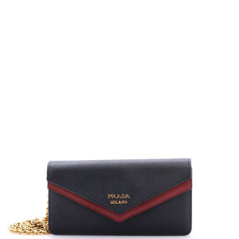 Prada Envelope Double Flap Wallet on Chain Saffiano Leather