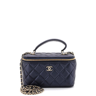 Chanel Classic Top Handle Vanity Case with Chain Quilted Lambskin Small