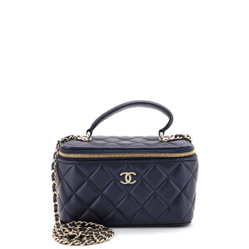 Chanel Classic Top Handle Vanity Case with Chain Quilted Lambskin Small