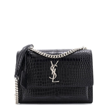 Saint Laurent Sunset Crossbody Bag Crocodile Embossed Leather Medium