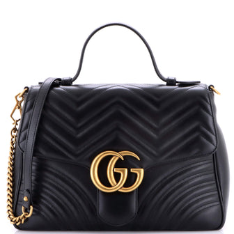 Gucci GG Marmont Top Handle Flap Bag Matelasse Leather Medium
