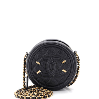 Chanel Filigree Round Clutch with Chain Quilted Caviar Mini