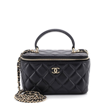 Chanel Classic Top Handle Vanity Case with Chain Quilted Lambskin Small
