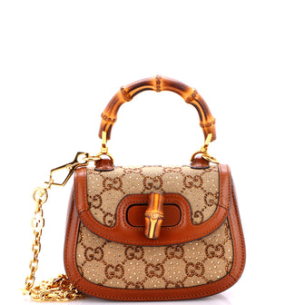 Gucci Bamboo 1947 Top Handle Bag Crystal Embellished GG Canvas Mini