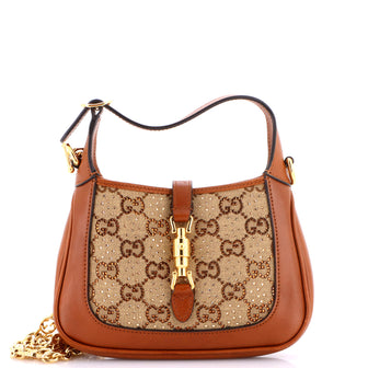 Gucci Jackie 1961 Chain Hobo Crystal Embellished GG Canvas Mini