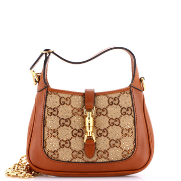 Gucci Jackie 1961 Chain Hobo Crystal Embellished GG Canvas Mini