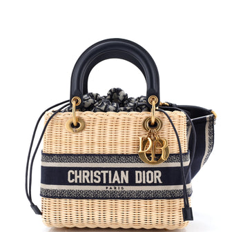 Christian Dior Lady Dior Bag Wicker and Oblique Canvas Medium