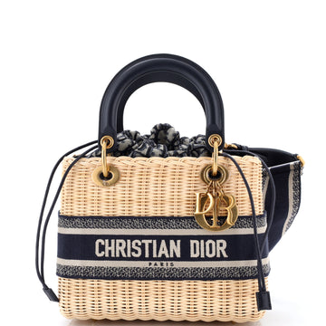 Christian Dior Lady Dior Bag Wicker and Oblique Canvas Medium