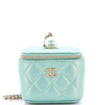 Chanel Classic Pearl Vanity Case with Chain Quilted Caviar Mini