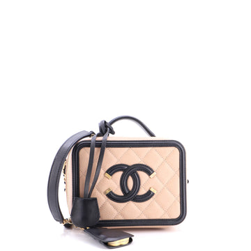 Chanel Filigree Vanity Case Quilted Caviar Small