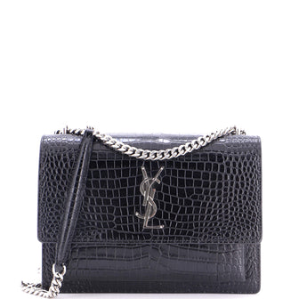 Saint Laurent Sunset Crossbody Bag Crocodile Embossed Leather Medium