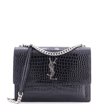 Saint Laurent Sunset Crossbody Bag Crocodile Embossed Leather Medium