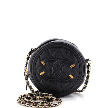 Chanel Filigree Round Clutch with Chain Quilted Caviar Mini