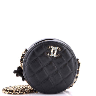 Chanel Round Clutch with Chain Quilted Caviar with Lacquered Metal