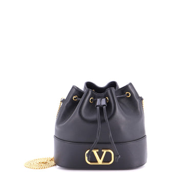 Valentino Garavani VLogo Drawstring Bucket Pouch Leather