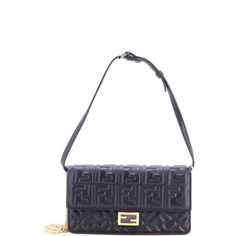 Fendi Baguette Wallet on Chain Zucca Embossed Leather