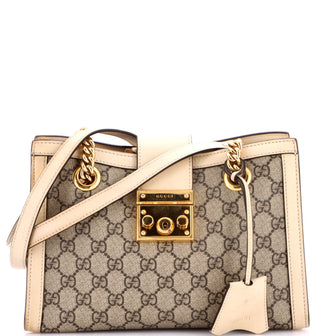 Gucci Padlock Chain Tote GG Coated Canvas with Leather Small