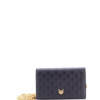 Gucci Crystal Cat Wallet on Chain Guccissima Leather
