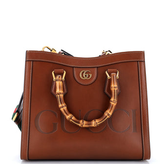 Gucci Diana NM Logo Bamboo Handle Tote Embossed Leather Small