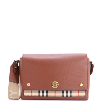 Burberry Note Crossbody Bag Leather with Vintage Check Canvas Medium