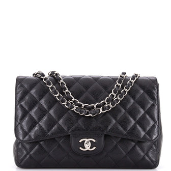 Chanel Vintage Classic Single Flap Bag Quilted Caviar Jumbo