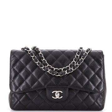Chanel Vintage Classic Single Flap Bag Quilted Caviar Jumbo