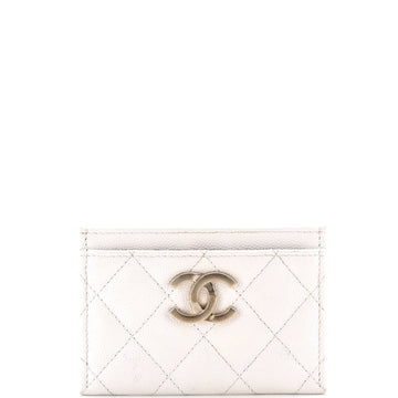 Chanel Textured CC Card Holder Quilted Caviar