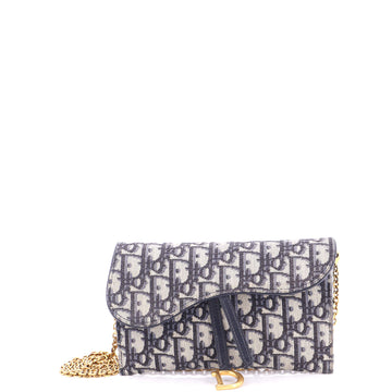 Christian Dior Saddle Chain Wallet Oblique Canvas