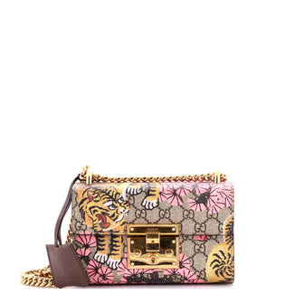 Gucci Padlock Shoulder Bag Bengal Print GG Coated Canvas Small