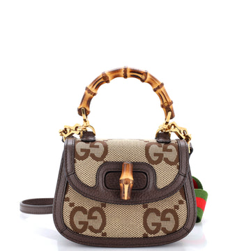 Gucci Bamboo 1947 Top Handle Bag Jumbo GG Canvas Mini