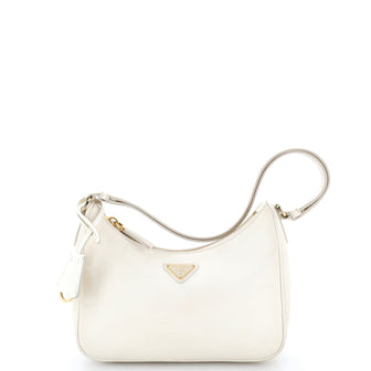 Prada Adjustable Handle Zip Hobo Saffiano Leather Mini
