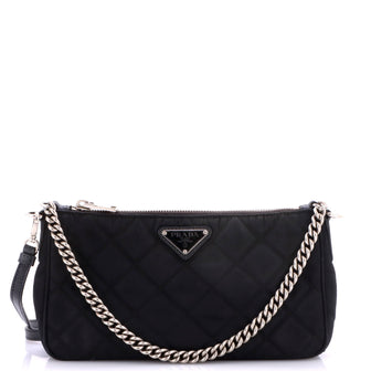 Prada Chain Zip Shoulder Bag Quilted Tessuto Small