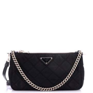 Prada Chain Zip Shoulder Bag Quilted Tessuto Small