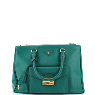 Prada Front Pocket Double Zip Lux Tote Saffiano Leather Medium