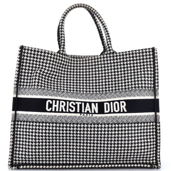 Christian Dior Book Tote Houndstooth Canvas Large