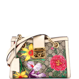 Gucci Padlock Chain Tote Flora GG Coated Canvas Small