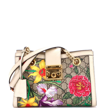 Gucci Padlock Chain Tote Flora GG Coated Canvas Small