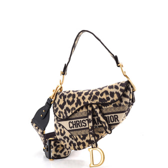 Christian Dior Saddle Handbag Mizza Embroidered Canvas Medium