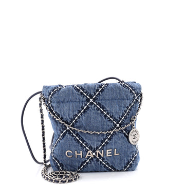 Chanel 22 Chain Hobo Quilted Stitched Denim Mini