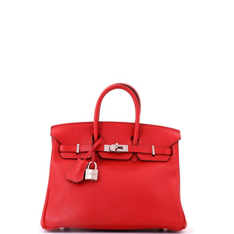 Hermes Birkin Handbag Red Swift with Palladium Hardware 25