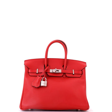 Hermes Birkin Handbag Red Swift with Palladium Hardware 25