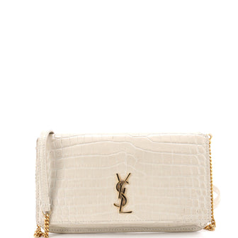 Saint Laurent Classic Monogram Phone Holder Shoulder Bag Crocodile Embossed Leather