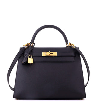 Hermes Kelly Handbag Black Epsom with Gold Hardware 28