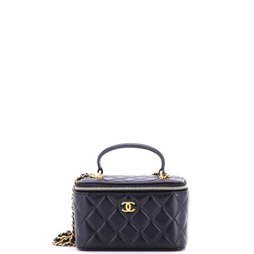 Chanel Classic Top Handle Vanity Case with Chain Quilted Lambskin Small