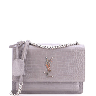 Saint Laurent Sunset Crossbody Bag Crocodile Embossed Leather Medium